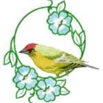 Machine embroidery design Yellow Bird with flowers