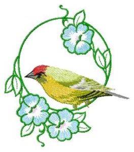 Machine embroidery design  Yellow Bird with flowers