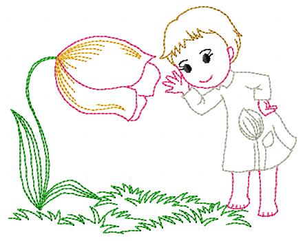 Spring flowers and little girls-10 embroidery designs