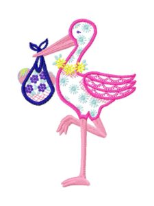 Stork with a baby-embroidery design