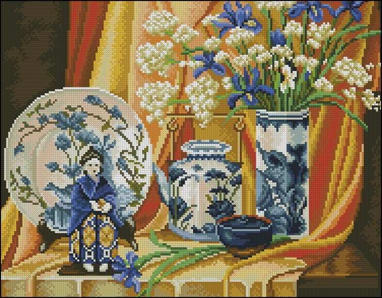 Still life in chinese style-cross-stitch pattern