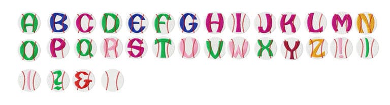 Baseball font alphabet -free embroidery design