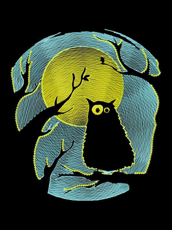 Owl in night- machine embroidery design
