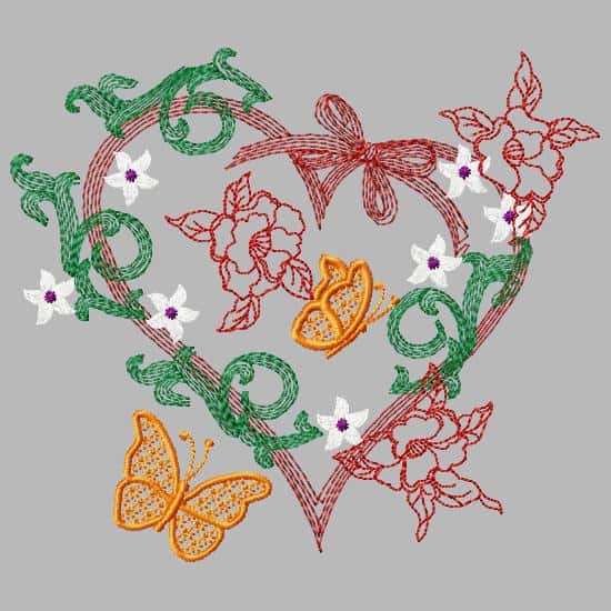 Embroidery pattern with flowers and butterfly