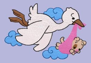 Stork with newborn-embroidery design