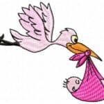 Stork with newborn -embroidery design