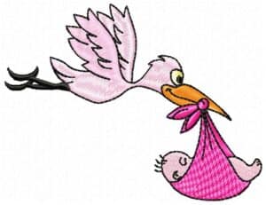 Stork with newborn -embroidery design